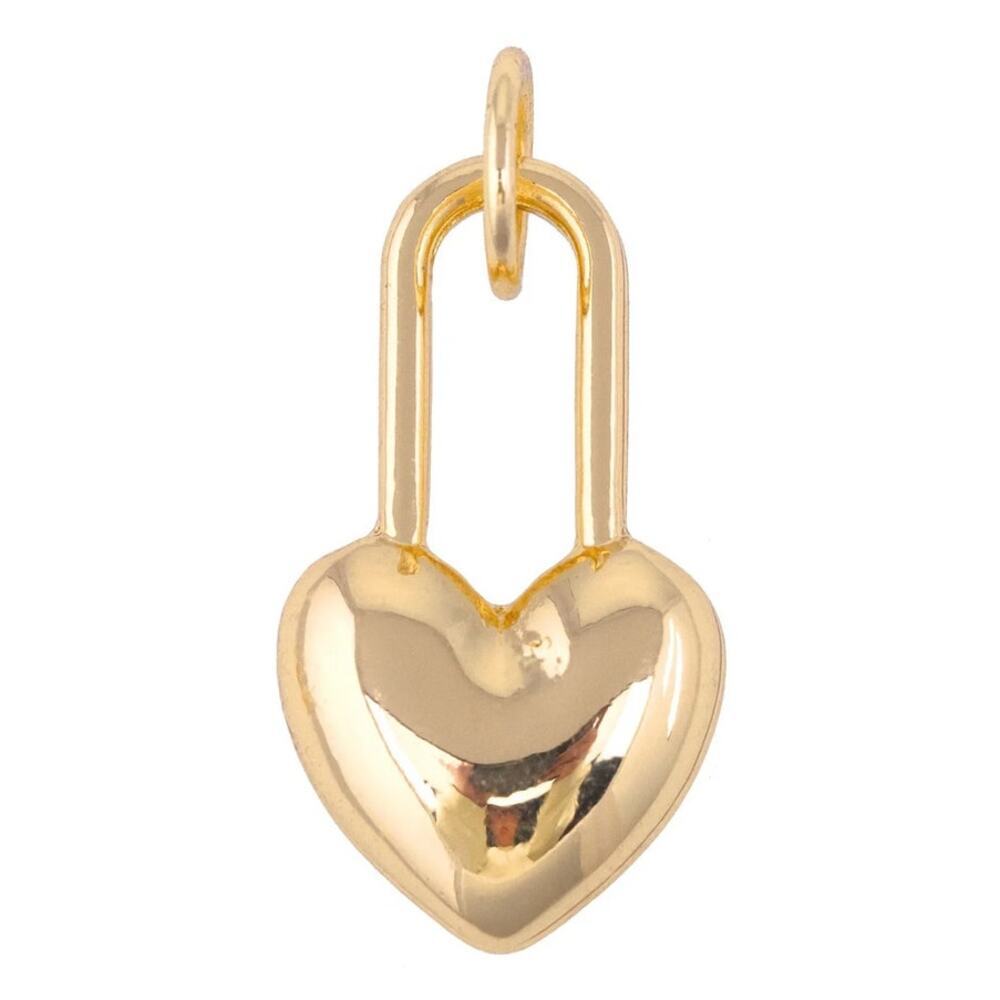 Heart Padlock Charm in Shiny Gold